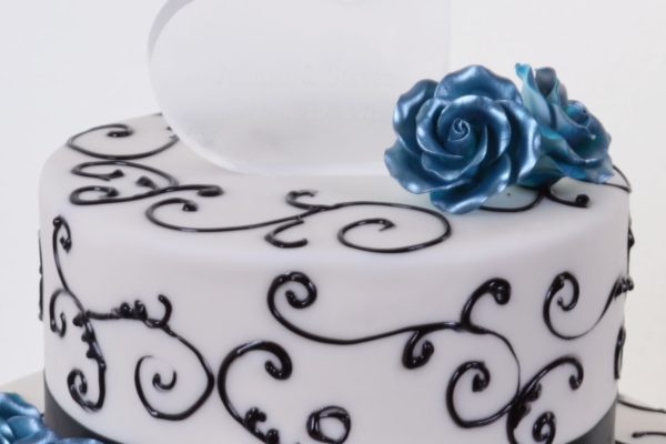 blue and silver wedding cakes with flowers